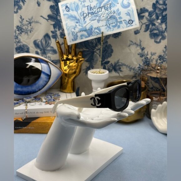 🆕 CHANEL 🧿 NWOT CH5525 Black & White Square Acetate Polarized Sunglasses - Picture 7 of 16